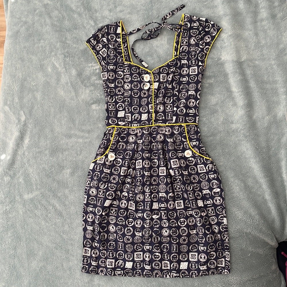 ModCloth Trollied Dolly Vintage Nautical / Sailor Style Cap Sleeve Dress Navy